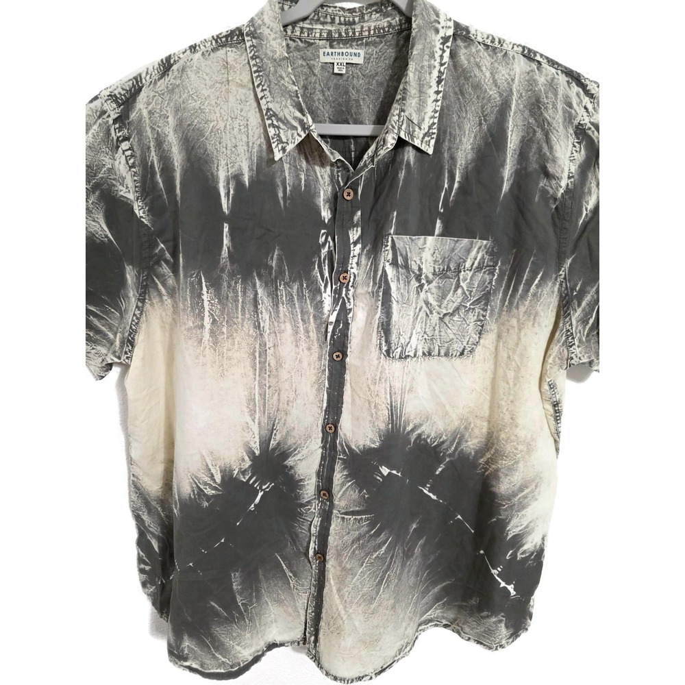 Earthbound Trading Co Shirt Mens 2XL Gray Tie Dye Short Sleeve Button Casual